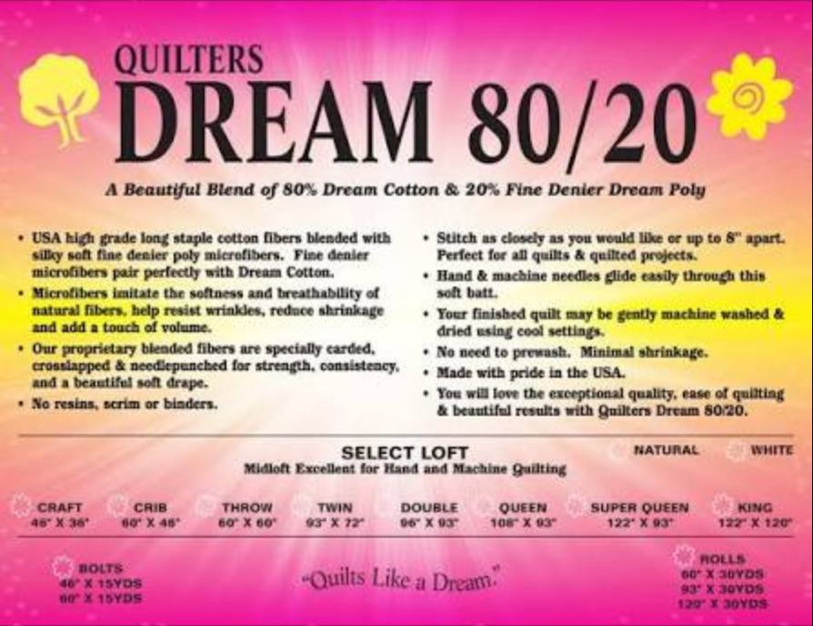 Quilters Dream Natural 80/20 Select 60" Throw Per Yard
