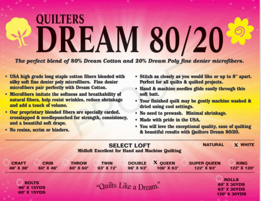 Quilters Dream Natural 80/20 Select 120" King Per Yard