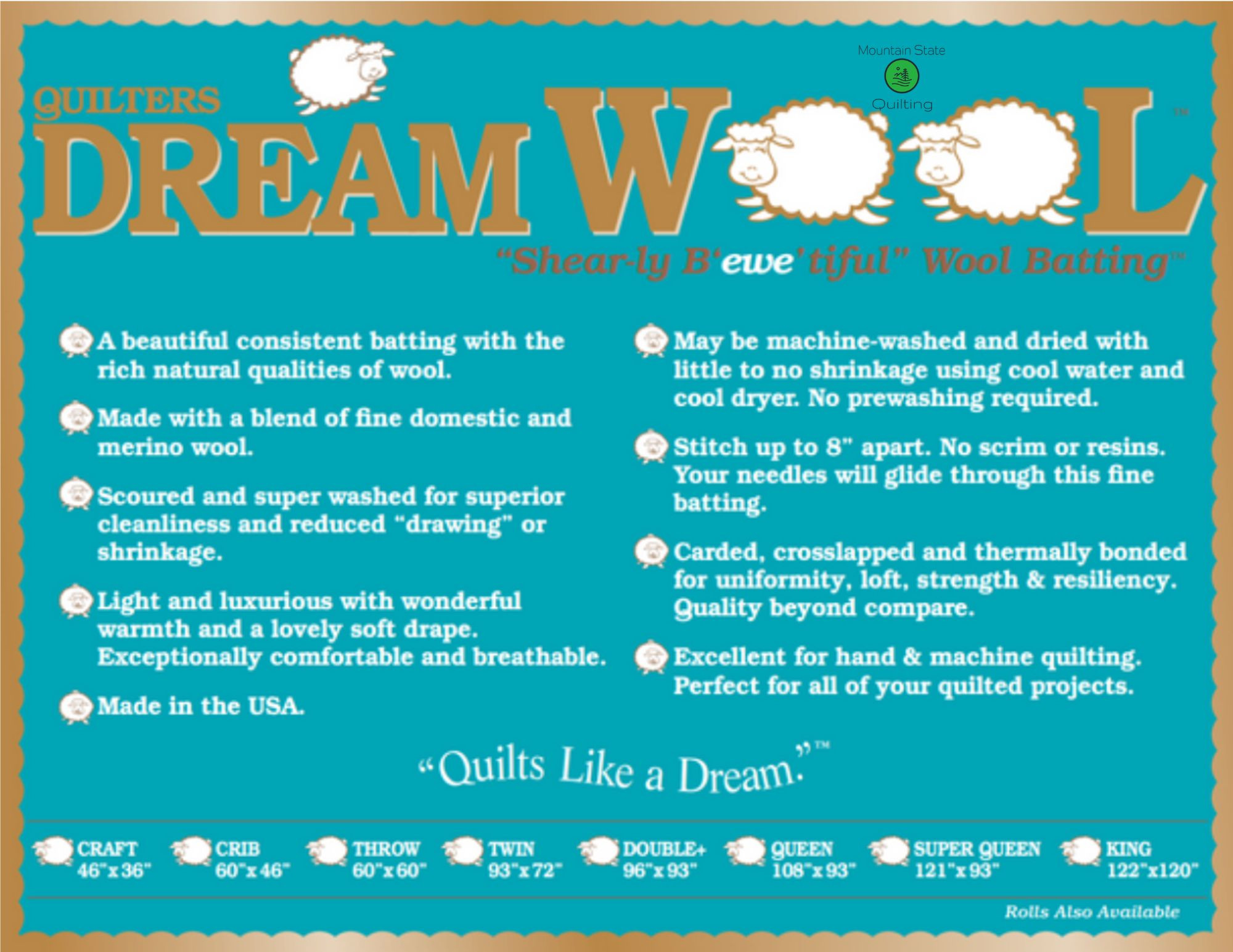 Quilters Dream Wool Throw 60"x60" Bag