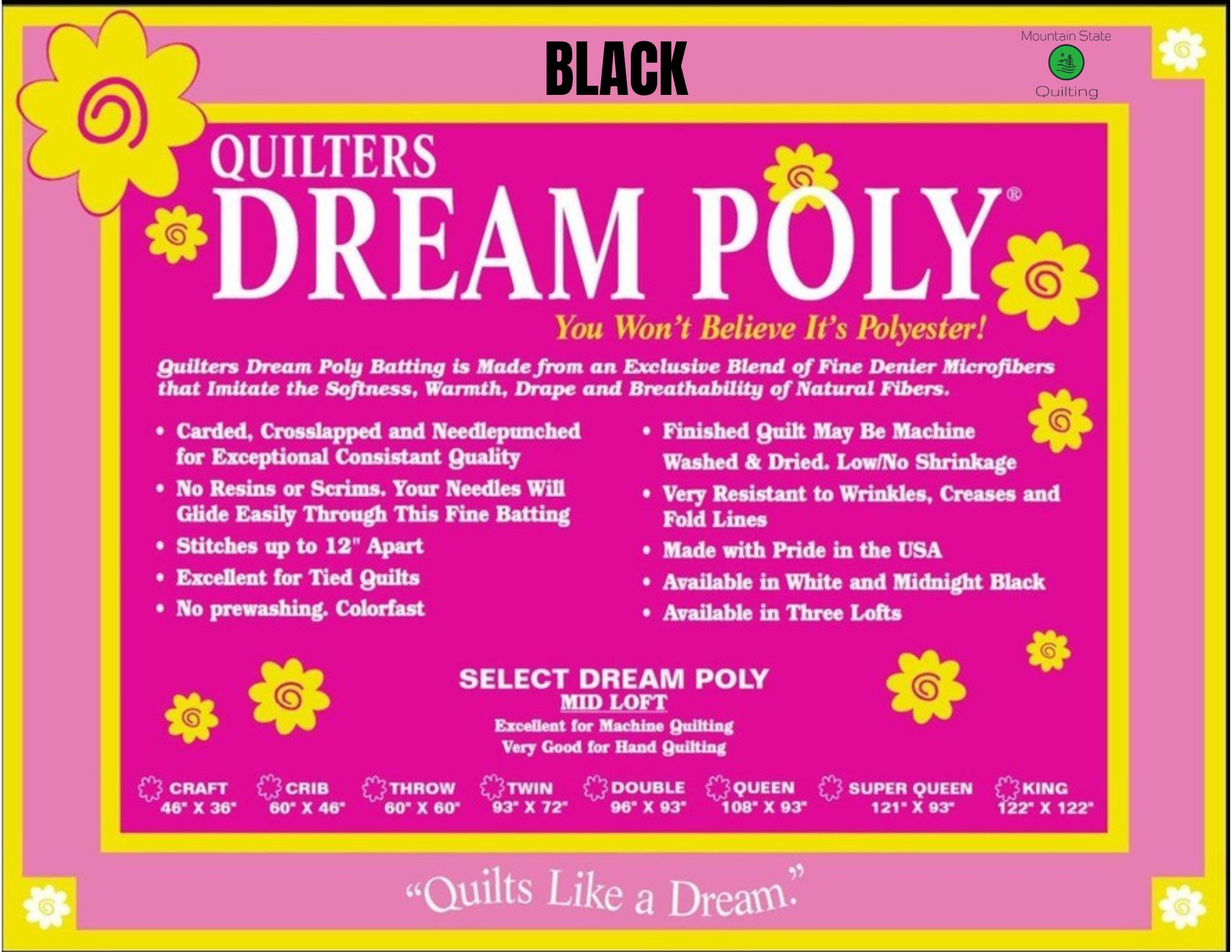 Quilters Dream Black Poly Select Bag Queen 108"x93"