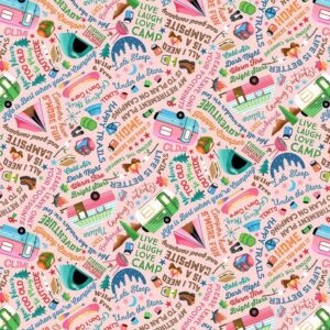 Timeless Treasures Gail CD2302 Pink - Camping Quotes