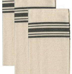 Aunt Martha's Black Stripe Herringbone Towels Pkg of 3