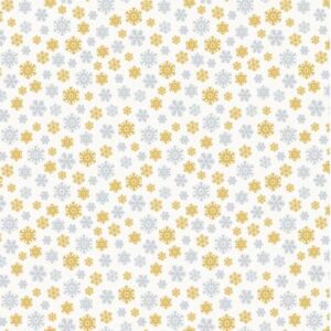Windham Fabrics White/Gold Snowflakes w/Metallic