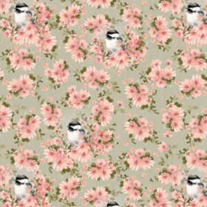 Camelot Fabric Fluttering Blooms Sage
