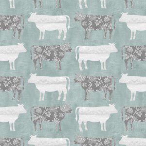 Benartex Chalk Barn Calico Cows Teal