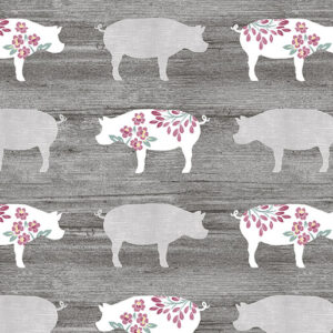 Benartex Chalk Barn Pretty Pigs Charcoal