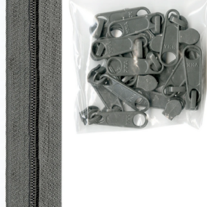 By Annie 4 yards zipper and 16 Extra-Large Coordinated Pulls Pewter