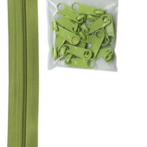 By Annie 4 yards zipper and 16 Extra-Large Coordinated Pulls Apple Green
