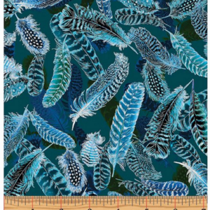 Benartex Gilded Feathers Peacock Blue