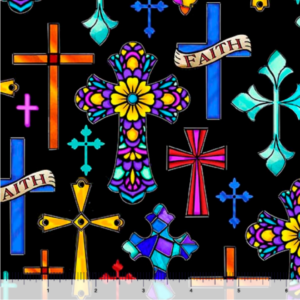 QT fabrics Guardian Angel Crosses Black