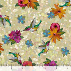 QT fabrics Fluttering Petals Hummingbird Floral
